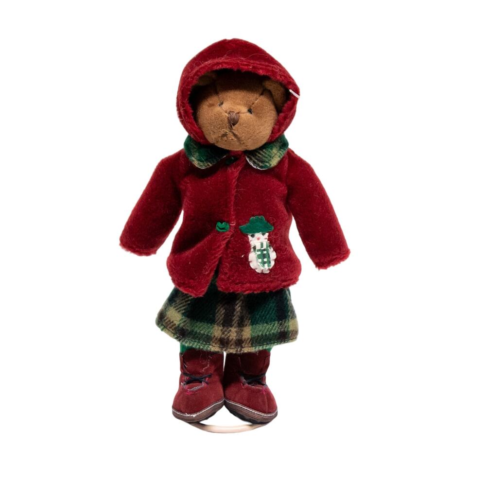 Vtg. RUSS Berrie Old World Teddies Elston 7" Plush Bear Christmas Plaid Stand